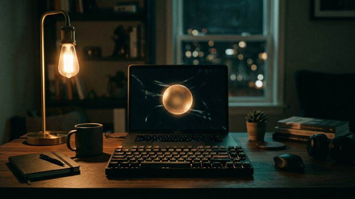 A glowing visibility orb over a website scan