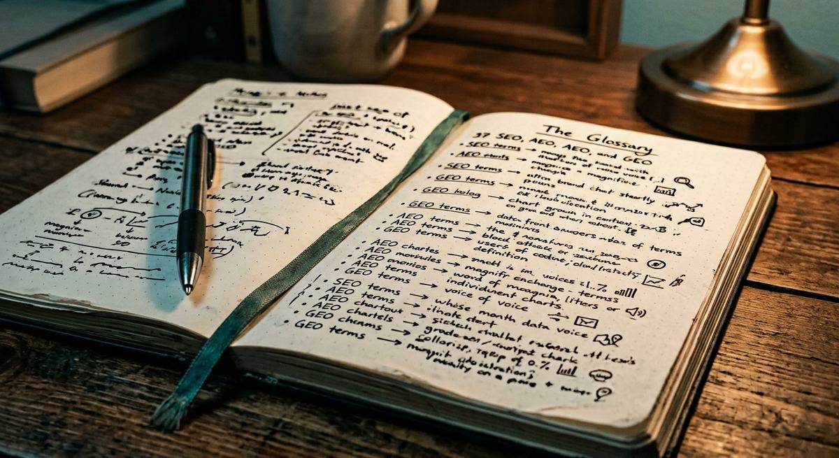 An open notebook with index lines under a desk lamp