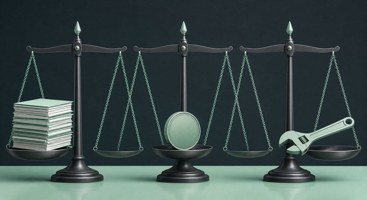 Three scales weighing registry data, cost, and local support for an implant choice