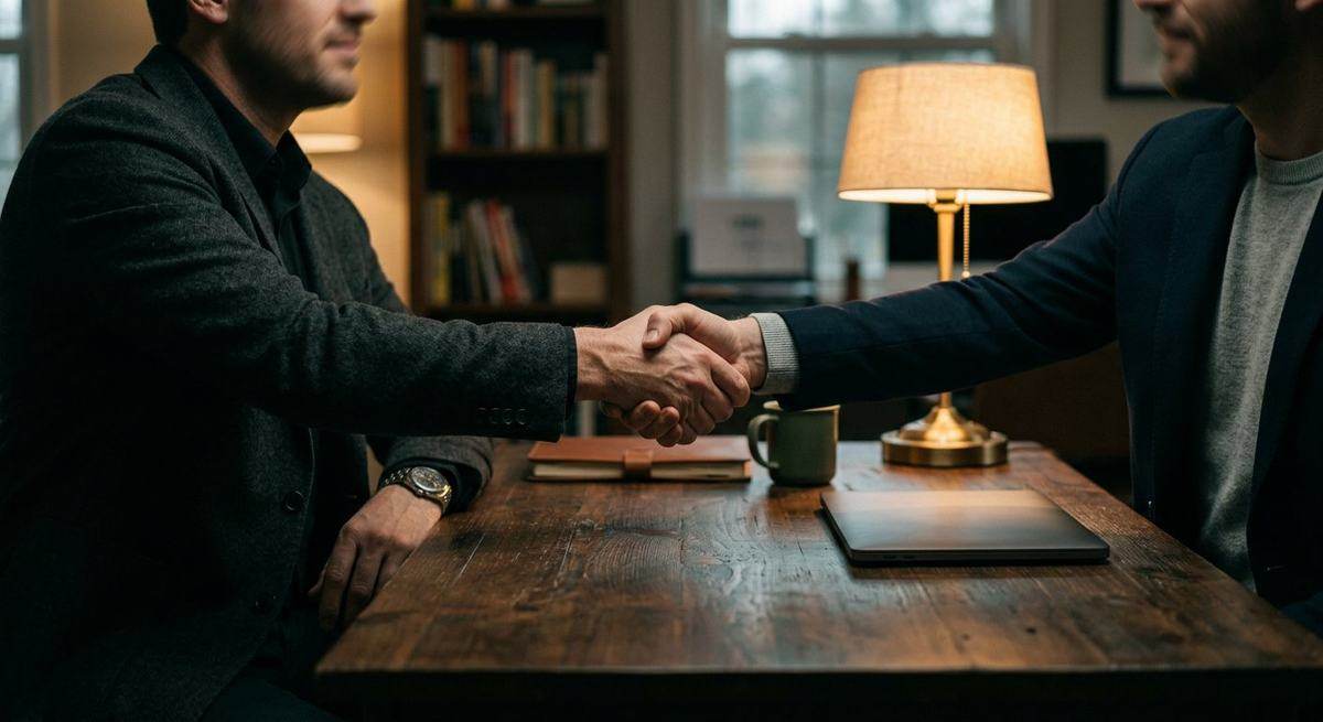 A quiet handshake of trust: a sealed envelope and a small shield