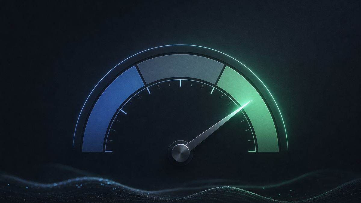 A readiness gauge with its needle moving into the green band, on a clean minimal dashboard